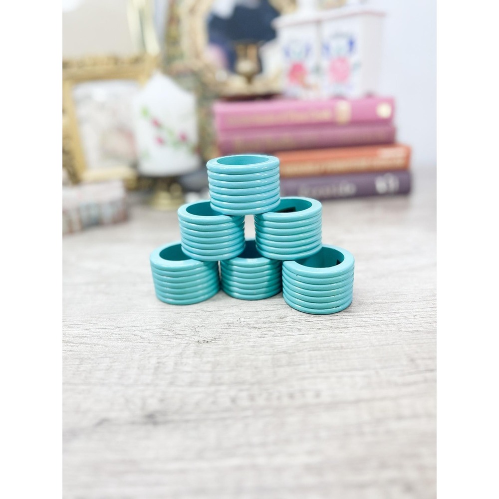 Vintage Blue Napkin Rings - Retro Set of 6